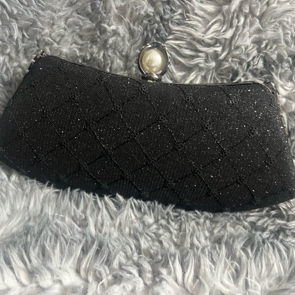 Chic Black Clutch with Pearl Detail